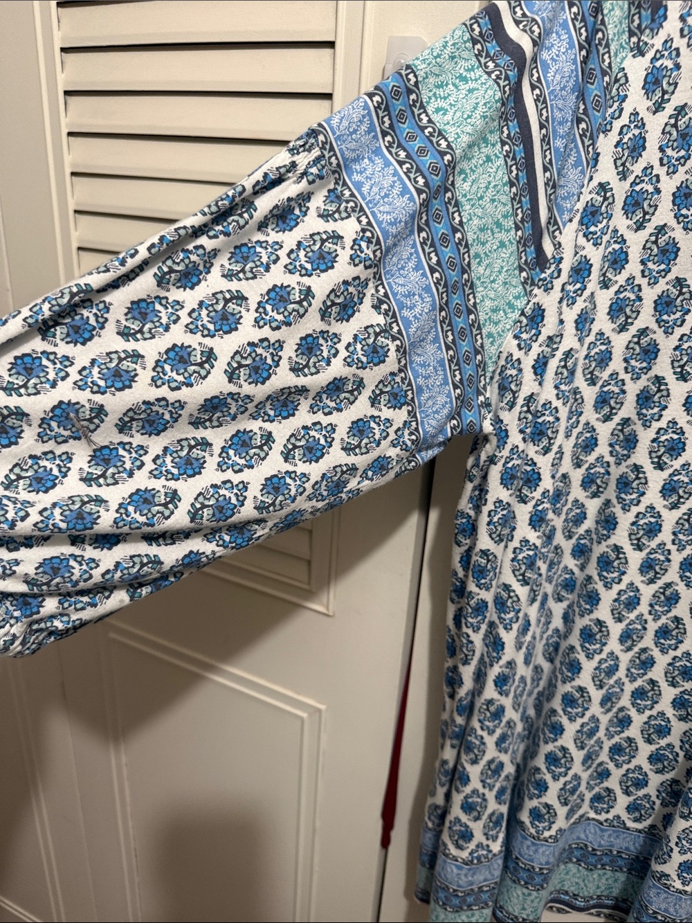 J. Jill Blue and White Printed Split-V Neck Tunic - Picture 3 of 5